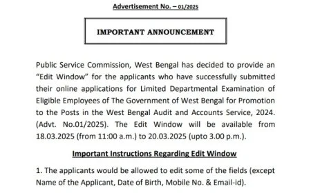PSC Departmental Examination 2025 (WB) | Edit Window – Open Now till 20.03.2025