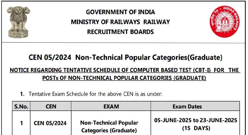 RRB NTPC CBT Exam Date 2025 | Official Notification (OUT)