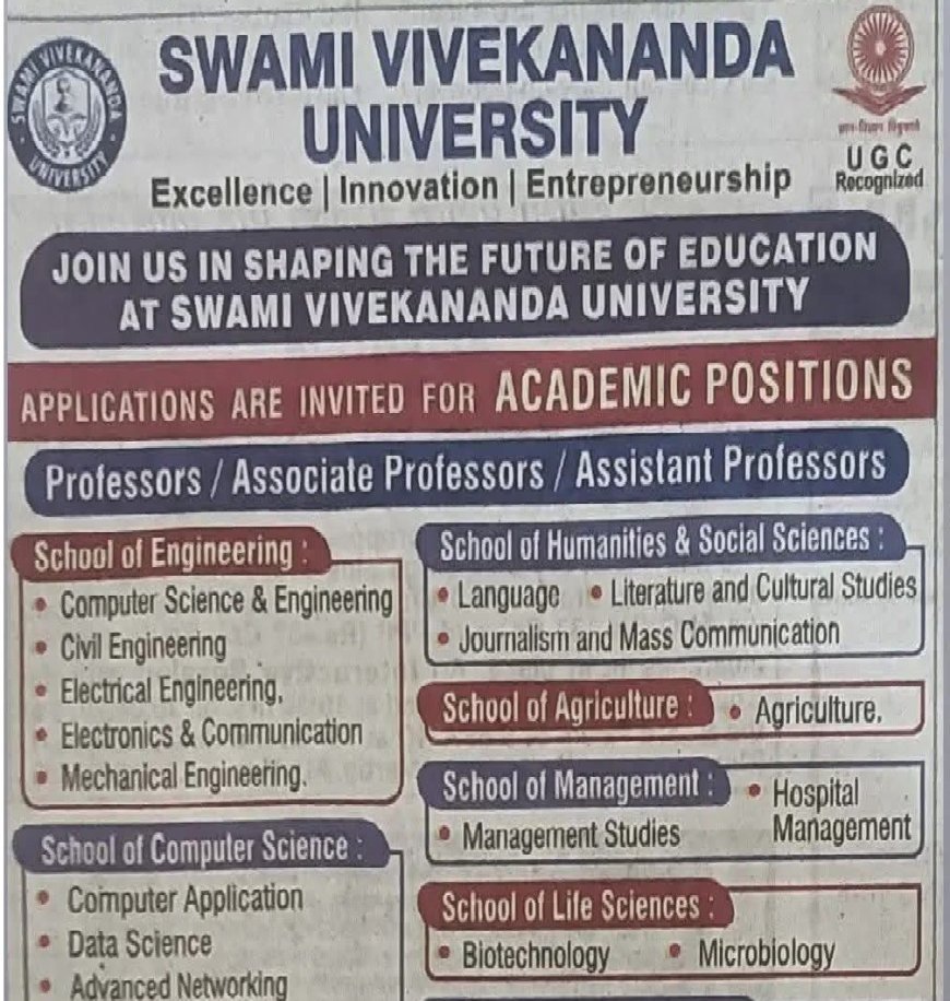 Swami Vivekananda University Recruitment 2025 | Apply for Faculty and Academic Positions
